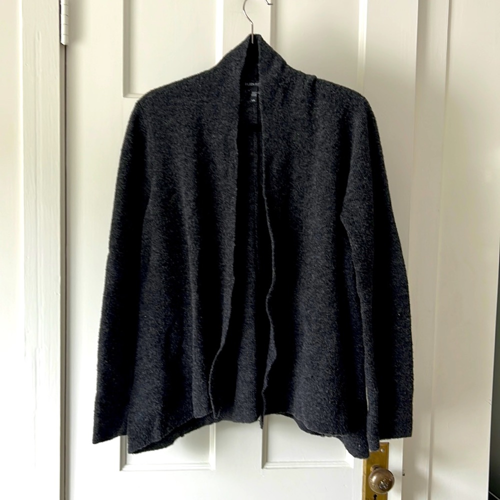 Eileen Fisher large gray open front cardigan